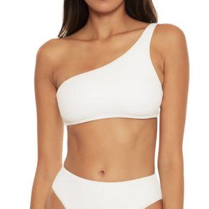 Becca Pucker Up Asymmetric One-Shoulder Bikini Top in White - Size D